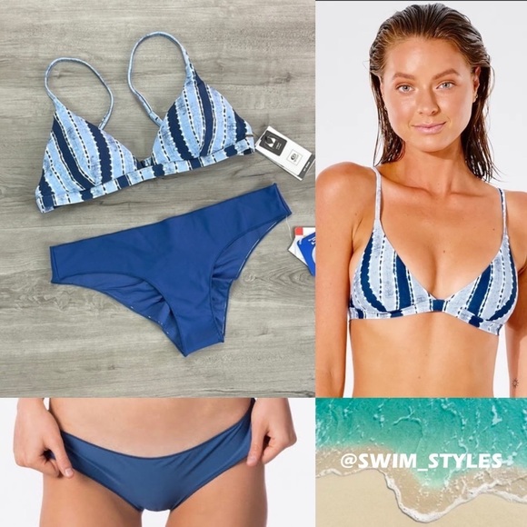 ☀️RIP CURL☀️ NOMAD STRIPE FIXED TRI CLS SURF ECO CHEEKY PANT BIKINI SET - Picture 1 of 14